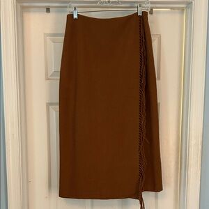 LOFT Brown midi Skirt with Fringe